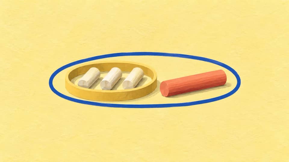 An outer loop surrounds short rods inside a measurement frame and a long coral rod excluded from it.