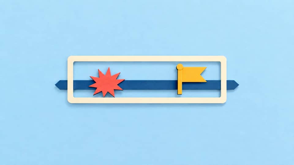 An open cream inspection frame surrounds an earlier coral error burst and a later mustard deployment pennant on one timeline.